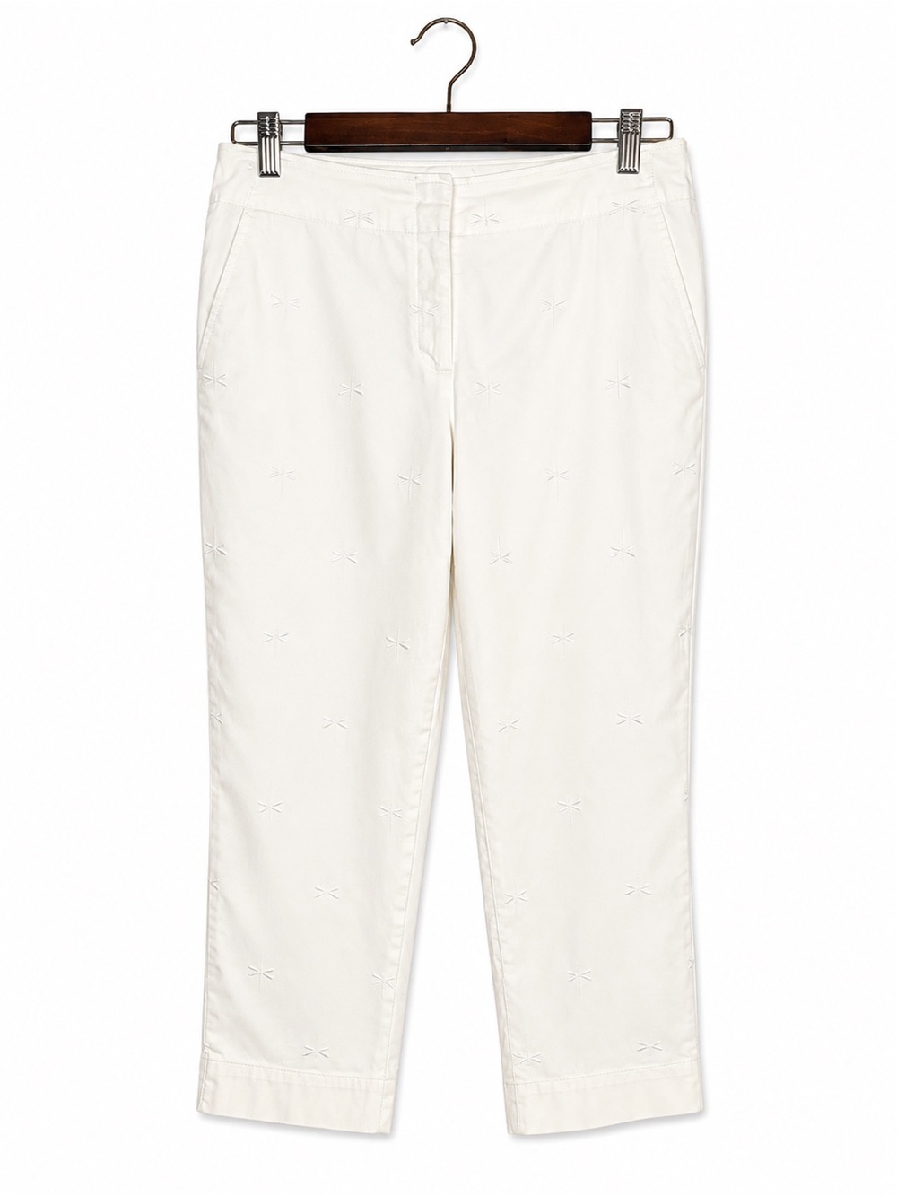 Talbots White Dragonfly Embroidered Capris | Coastal Preppy Crop Pants - Picture 2 of 11